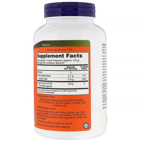 Now Foods - Certified Organic Inulin, Prebiotic Pure Powder, 8 oz (227 g)