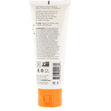 Andalou Naturals - A Path of Light, Shea Butter + Cocoa Butter Hand Cream, Clementine, 3.4 fl oz (100 ml)
