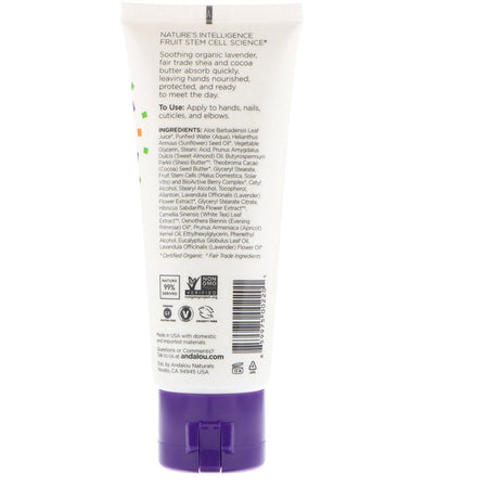 Andalou Naturals - A Path of Light, Shea Butter + Cocoa Butter Hand Cream, Lavender, 3.4 fl oz (100 ml)