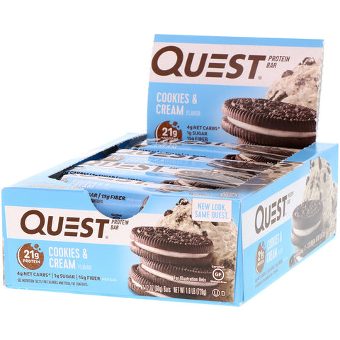 Quest Nutrition - Protein Bar, Cookies & Cream, 12 Bars, 2.12 oz (60 g) Each
