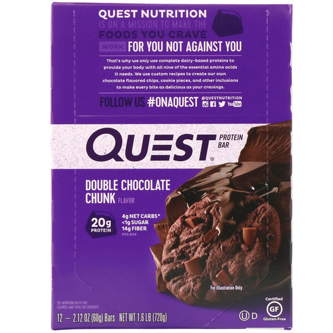 Quest Nutrition - Protein Bar, Double Chocolate Chunk, 12 Bars, 2.12 oz (60 g) Each