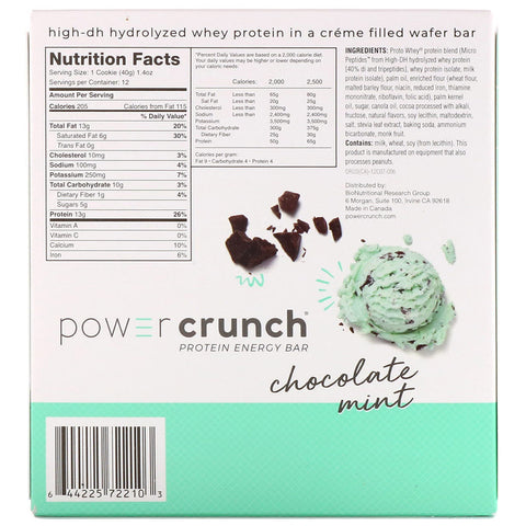 BNRG, Power Crunch Protein Energy Bar, Chocolate Mint, 12 Bars, 1.4 oz (40 g) Each