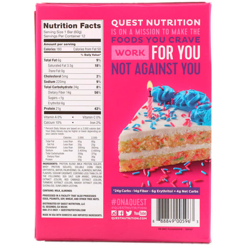 Quest Nutrition - Protein Bar, Birthday Cake, 12 Pack, 2.12 oz (60 g) Each