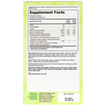 Hero Nutritional Products, Yummi Bears, Wholefood Fruit + Veggie, 90 Yummi Bears