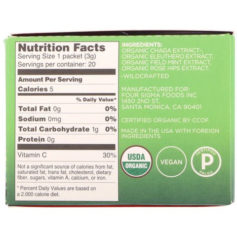 Four Sigmatic - Chaga, Mushroom Elixir Mix, 20 Packets, 0.1 oz (3 g) Each