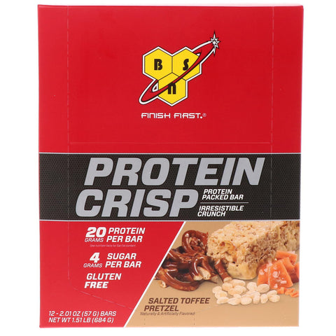 BSN - Protein Crisp, Packed Protein Bar, Salted Toffee Pretzel, 12 Bars, 2.01 oz (57 g)