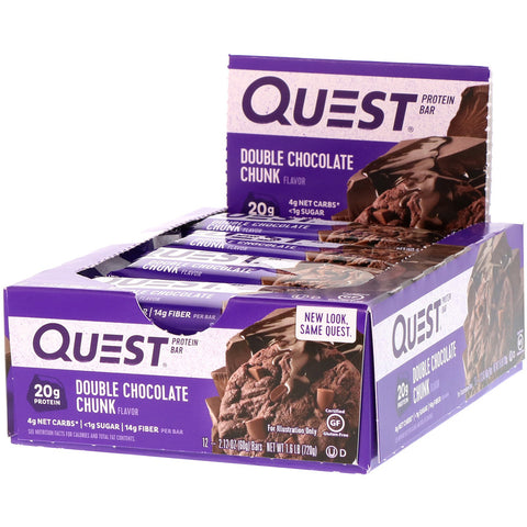 Quest Nutrition - Protein Bar, Double Chocolate Chunk, 12 Bars, 2.12 oz (60 g) Each