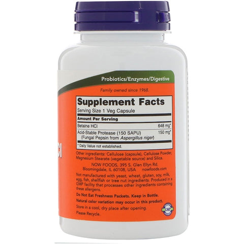 Now Foods - Betaine HCL, 648 mg, 120 Veggie Caps