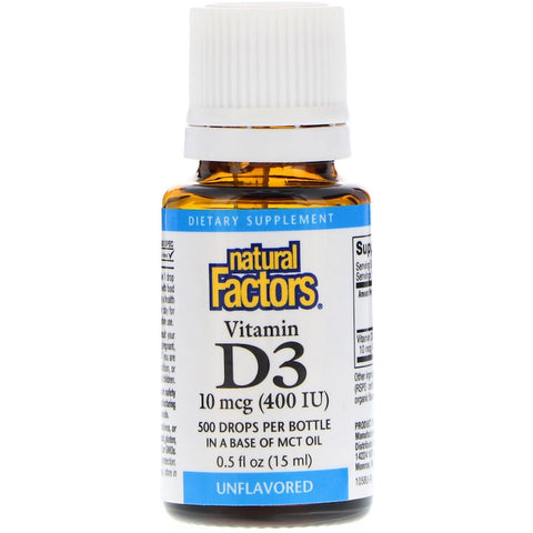 Natural Factors - Vitamin D3 Drops, Unflavored, 400 IU,  - 0.5 Fl Oz (15 Ml)