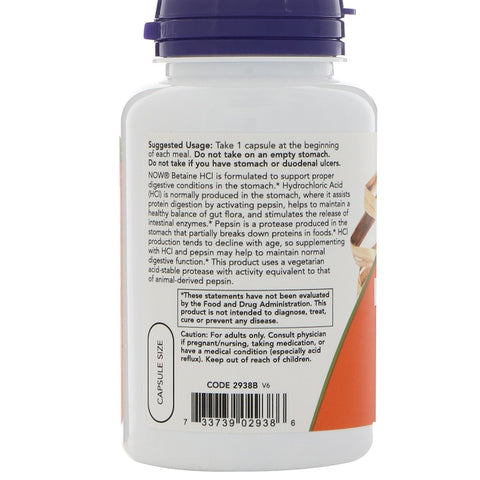 Now Foods - Betaine HCL, 648 mg, 120 Veggie Caps