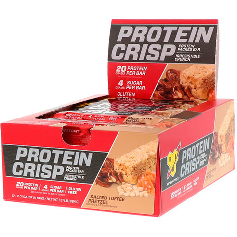 BSN - Protein Crisp, Packed Protein Bar, Salted Toffee Pretzel, 12 Bars, 2.01 oz (57 g)