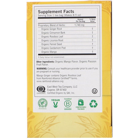 Yogi Tea - Organic Mango Ginger, Caffeine Free, 16 Tea Bags, 1.12 oz (32 g)