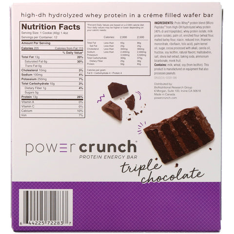 BNRG, Power Crunch Protein Energy Bar, Original, Triple Chocolate, 12 Bars, 1.4 oz (40 g) Each