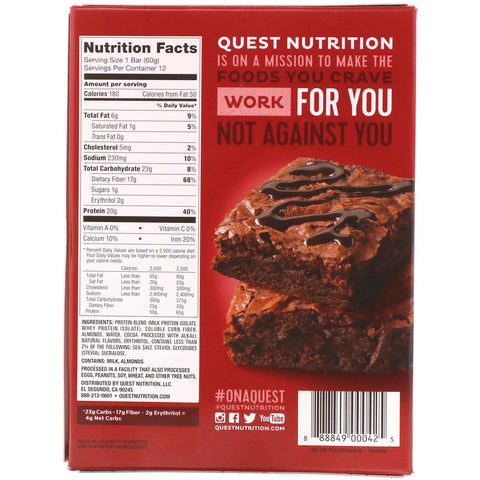Quest Nutrition - Protein Bar, Chocolate Brownie, 12 Bars, 2.12 oz (60 g) Each
