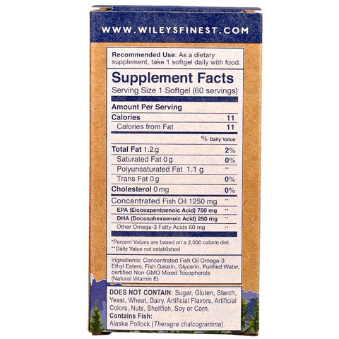 Wiley's Finest, Wild Alaskan Fish Oil, Peak EPA, 1250 mg, 60 Fish Softgels