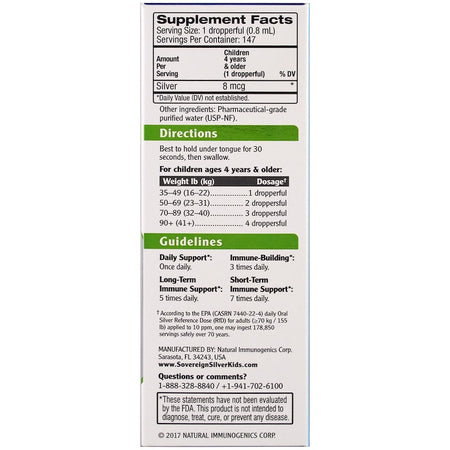Sovereign Silver - Bio-Active Silver Hydrosol, For Kids, Daily Immune Support Drops, 4 fl oz (118 ml)