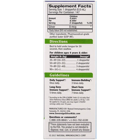 Sovereign Silver - Bio-Active Silver Hydrosol, For Kids, Daily Immune Support Drops, 4 fl oz (118 ml)