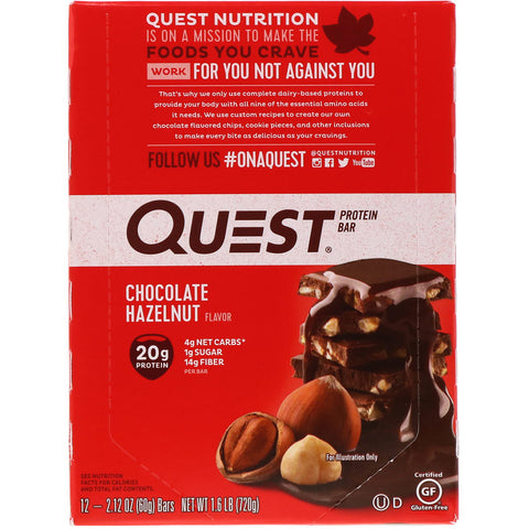 Quest Nutrition - Protein Bar, Chocolate Hazelnut, 12 Bars, 2.1 oz (60 g) Each