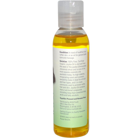Now Foods -  Solutions, Certified Organic, Jojoba Oil, 4 fl oz (118 ml)