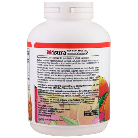 Natural Factors - 00% Natural Fruit Chew C, Peach, Passionfruit And Mango Flavor, 500 Mg,  - 90 Chewable Wafers