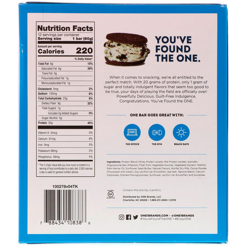 One Brands, One Bar, Cookies & Cream, 12 Bars, 2.12 oz (60 g) Each