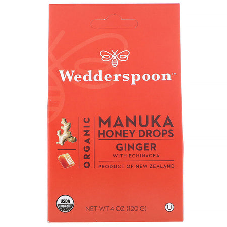 Wedderspoon - Organic Manuka Honey Drops, Ginger with Echinacea, 4 oz (120 g)