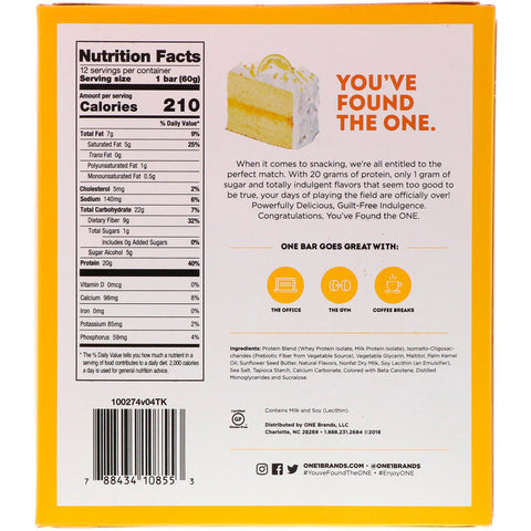 One Brands, One Bar, Lemon Cake, 12 Bars, 2.12 oz (60 g) Each