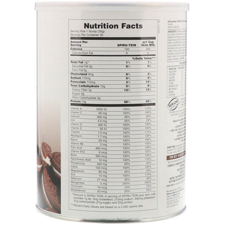 Natures Plus - Spiru-Tein, High Protein Energy Meal, Cookies & Cream, 2.3 lbs (1050 g)