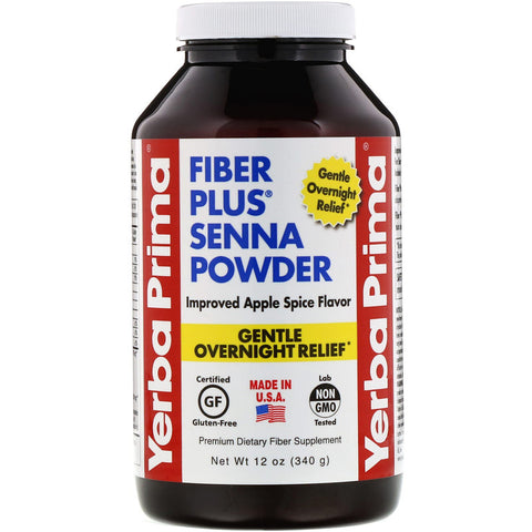 Yerba Prima - Fiber Plus Senna Powder, Apple Spice Flavor, 12 oz (340 g) Powder