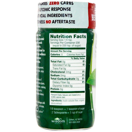 Wisdom Natural Sweetleaf - Natural Stevia Sweetener, 4 oz (115 g)