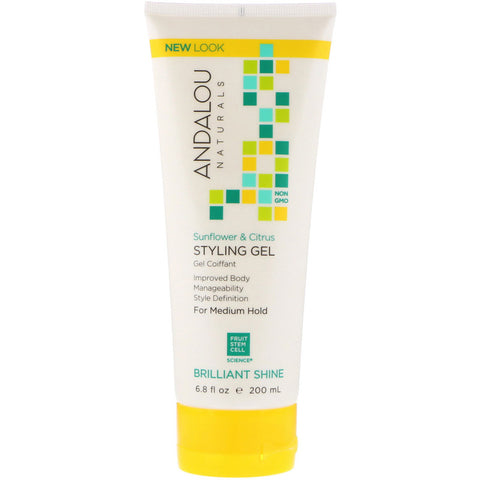 Andalou Naturals - Styling Gel, Brilliant Shine, Medium Hold, Sunflower & Citrus, 6.8 fl oz (200 ml)