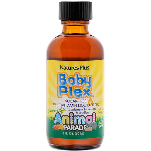 Natures Plus - Source of Life, Animal Parade, Baby Plex, Sugar Free Multivitamin Liquid Drops, Natural Orange Flavor, 2 fl oz (60 ml)