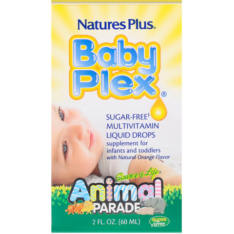 Natures Plus - Source of Life, Animal Parade, Baby Plex, Sugar Free Multivitamin Liquid Drops, Natural Orange Flavor, 2 fl oz (60 ml)