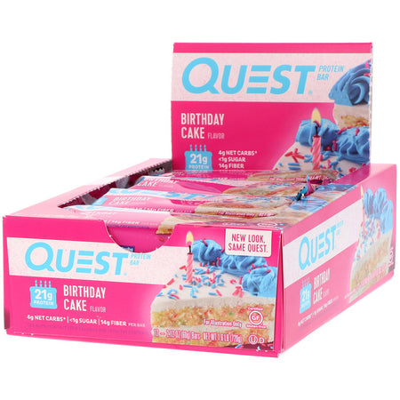 Quest Nutrition - Protein Bar, Birthday Cake, 12 Pack, 2.12 oz (60 g) Each