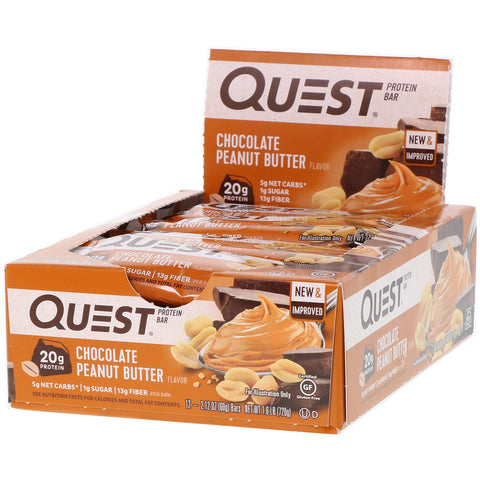 Quest Nutrition - Protein Bar, Chocolate Peanut Butter, 12 Bars, 2.12 oz (60 g) Each