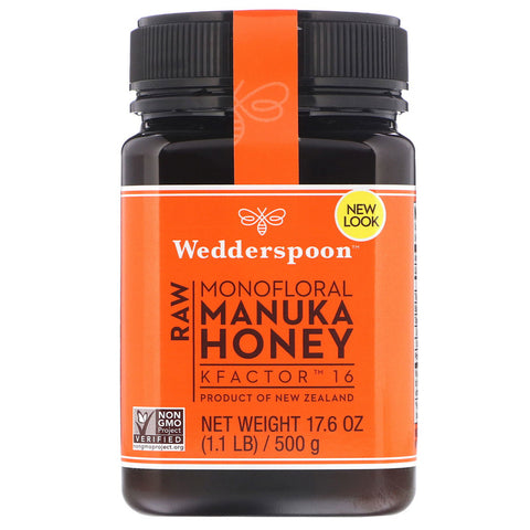 Wedderspoon - Raw Monofloral Manuka Honey, KFactor 16, 17.6 oz (500 g)