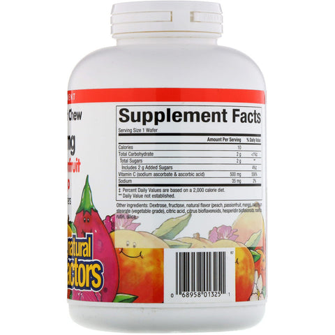 Natural Factors - 00% Natural Fruit Chew C, Peach, Passionfruit And Mango Flavor, 500 Mg,  - 180 Chewable Wafers