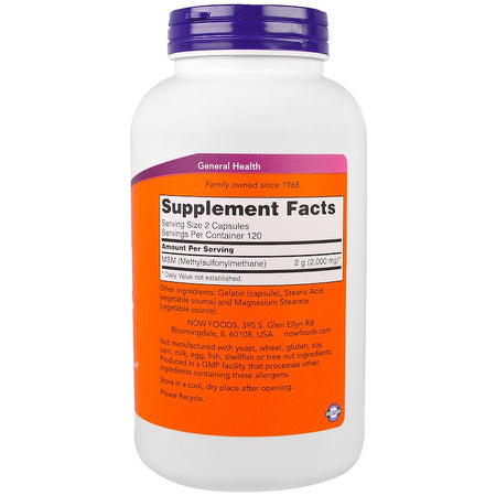 Now Foods - MSM, 1000 mg, 240 Capsules