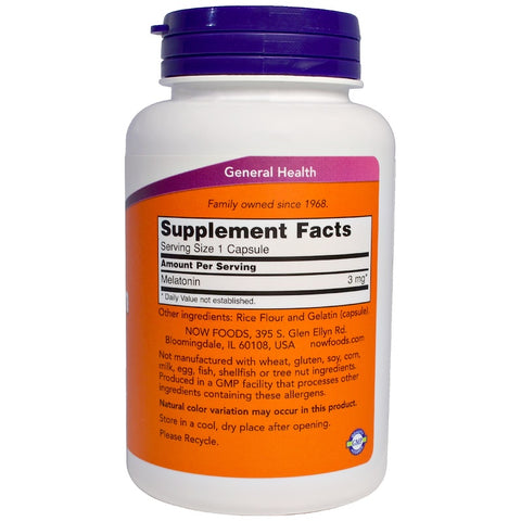 Now Foods - MELATONIN 3 mg - 180 Veg Capsules