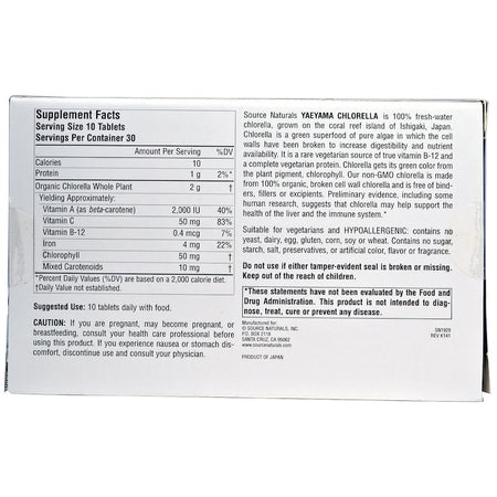Source Naturals - Yaeyama Chlorella® 200 Mg, Box - 300 Tablet