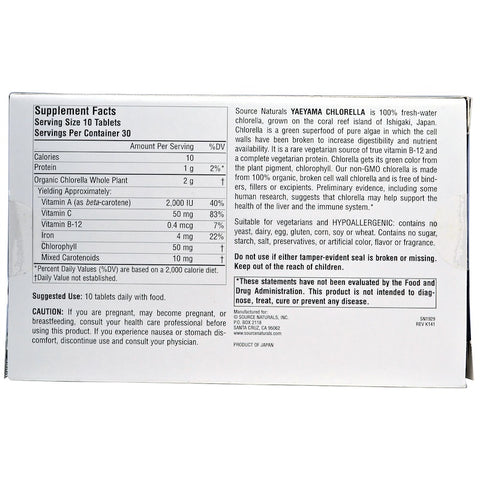 Source Naturals - Yaeyama Chlorella® 200 Mg, Box - 300 Tablet