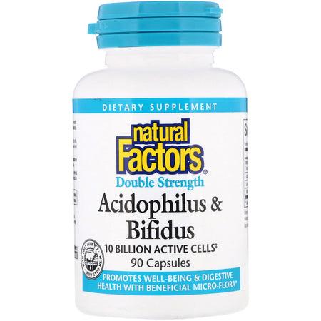 Natural Factors, Acidophilus & Bifidus, Double Strength, 10 Billion Active Cells, 180 Capsules