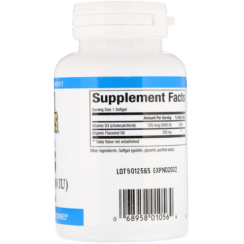 Natural Factors, Vitamin D3, 5000 IU,  - 120 Softgels