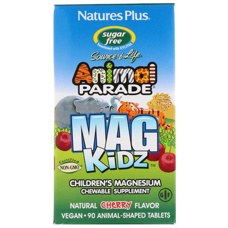 Natures Plus - Animal Parade, MagKidz, Children's Magnesium, Natural Cherry Flavor, 90 Animal-Shaped Tablets
