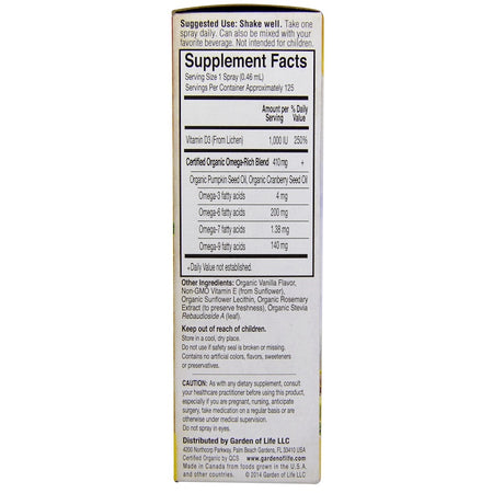 Garden Of Life - Mykind Organics Vegan D3 Vanilla 2oz LIQUID SPRAY