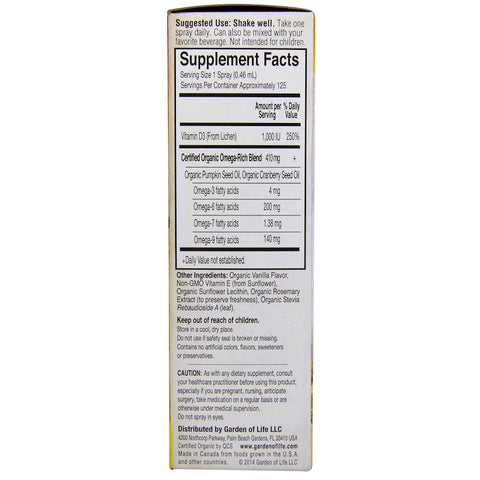 Garden Of Life - Mykind Organics Vegan D3 Vanilla 2oz LIQUID SPRAY