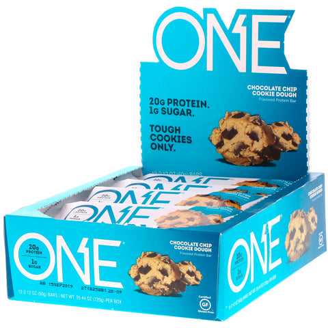 One Brands, One Bar, Chocolate Chip Cookie Dough, 12 Bars, 2.12 oz (60 g) Each