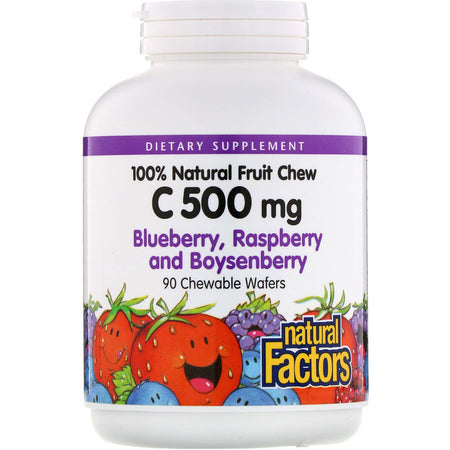 Natural Factors - 100% Natural Fruit Chew C, Blueberry, Raspberry And Boysenberry, 500 Mg,  - 90 Chewable Wafers
