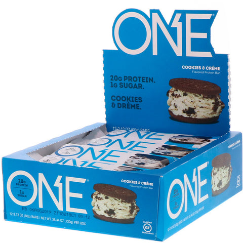 One Brands, One Bar, Cookies & Cream, 12 Bars, 2.12 oz (60 g) Each