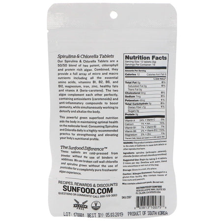 Sunfood - Spirulina & Chlorella 50/50 Tablets - 2oz